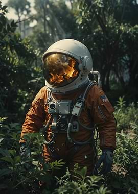 astronaut landscape forest