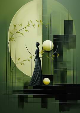 Olive green abstract art