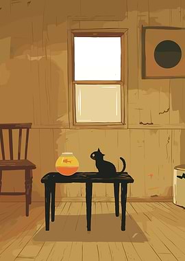 Kitten and Gold Fish Art