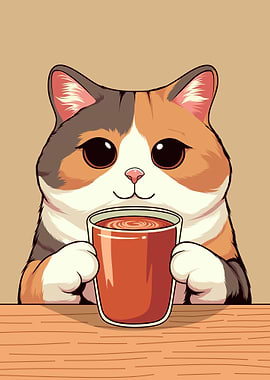 Cute Cat Drink Chocolate