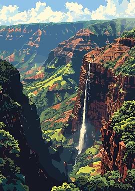 Waimea Waterfall Pixel Art