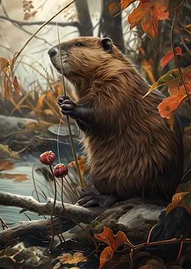 Funny Beaver Catching Fish