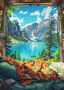 Campervan Lake View Anime