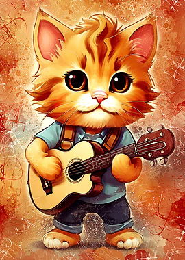 Cat playing guitar