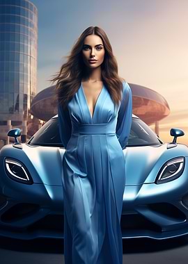 Lady in blue and supercar