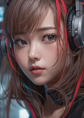 Asian Gamer Girl Headphone