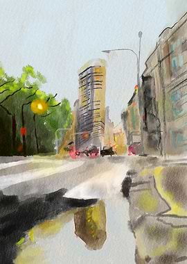 Cityscape watercolor