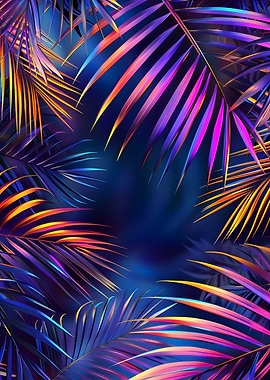 Tropical neon palm leaves