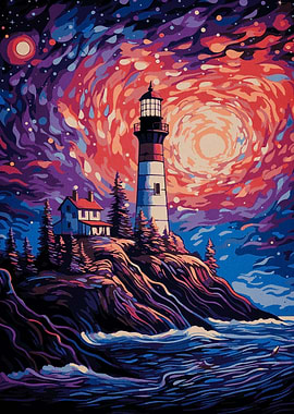 starry night lighthouse