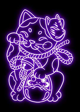 neon maneki neko cat