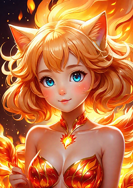 Cute Anime Woman Fiery Fox