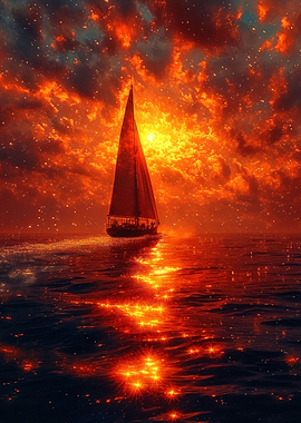 Sailboat in sunset ocean