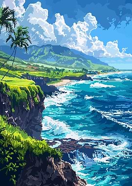 Kauai Hawaii Pixel Art