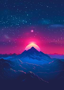 Retro Mountain Sky