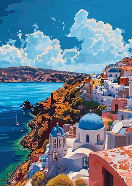 Greek Santorini Art Retro
