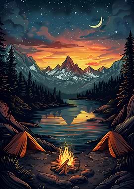 Mountain Campfire Camping