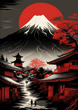 Japan landscape watercolor