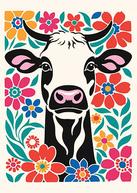 Cute Cow in Flowers