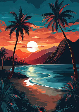 Retro Beach Sunset