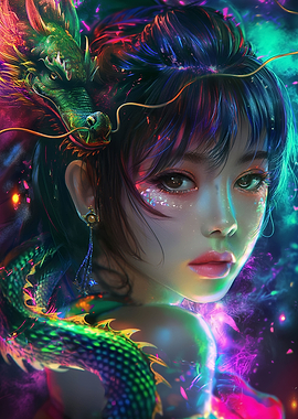 Asia woman a dragon