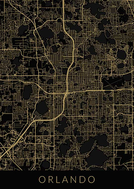 Orlando Map Black Gold