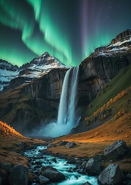 Aurora Borealis Waterfall