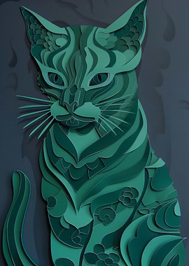 Green Cat Flat Paper