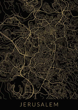 Jerusalem Map Black Gold