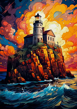 starry night lighthouse