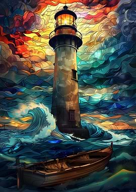 Lighthouse storm Art