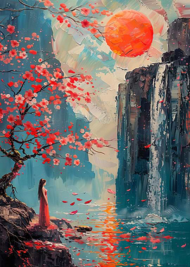 Lady of Waterfall Painting