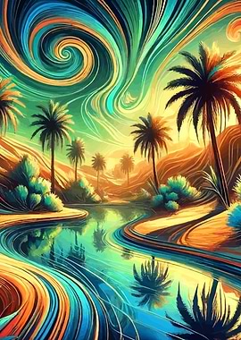 Desert Oasis Palm Lake Sky