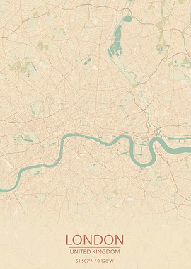 London UK Vintage City Map