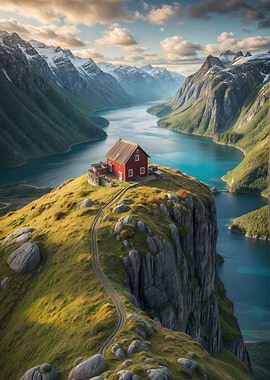 nordic farm in a cliff