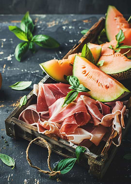 Smoked ham with melon