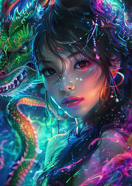 Asia woman a dragon