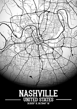 Nashville City Map White