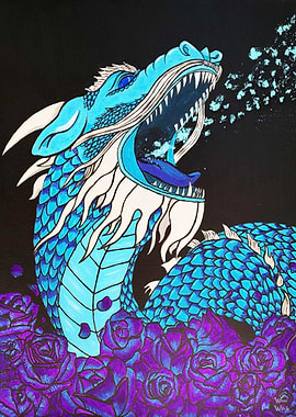 Blue Dragon and Roses