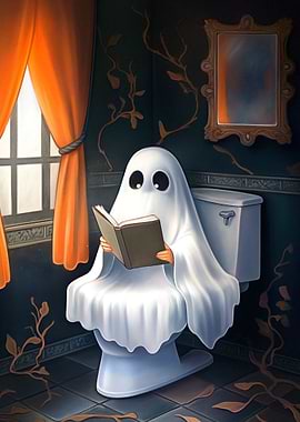 Ghost Reads Book in Toilet