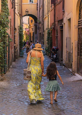 Mom and daughter walk