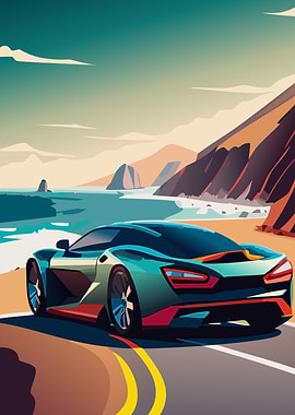 Sports Car on Coastal Road