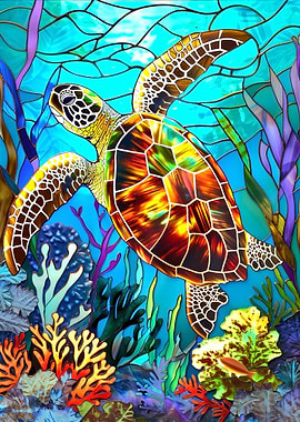 Stained glass sea turtle