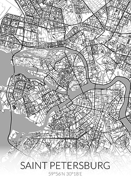 Saint Petersburg White Map