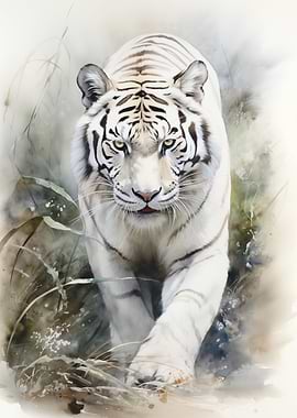 Watercolor White Tiger