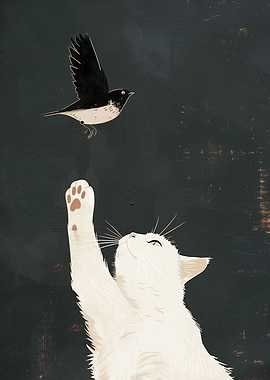 cat and white bird