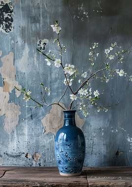 Blue vase plant still live