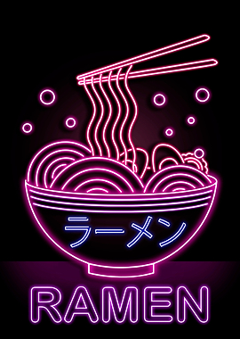 Ramen Noodles Neon Poster