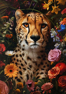 Cheetah Floral Flowers Art