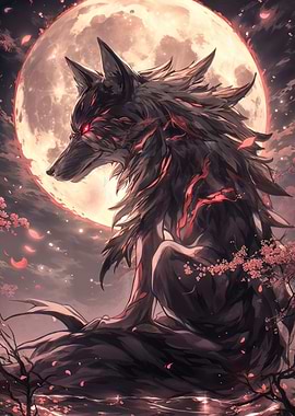 black wolf anime painting