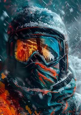 Snow Storm Skier Close Up
